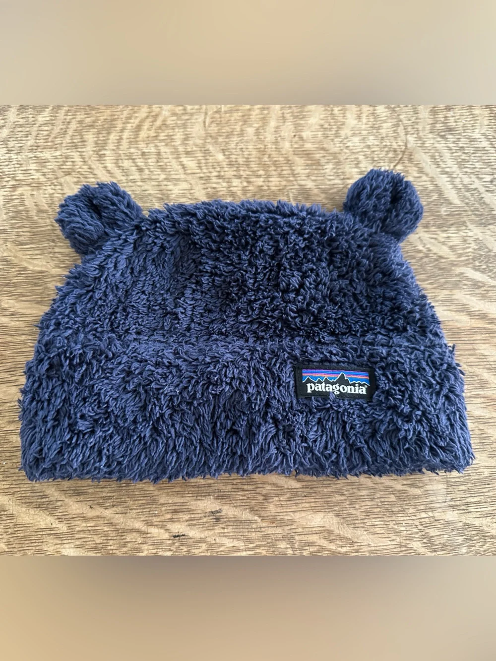 Patagonia Navy Fuzzy Beanie with Logo Tag